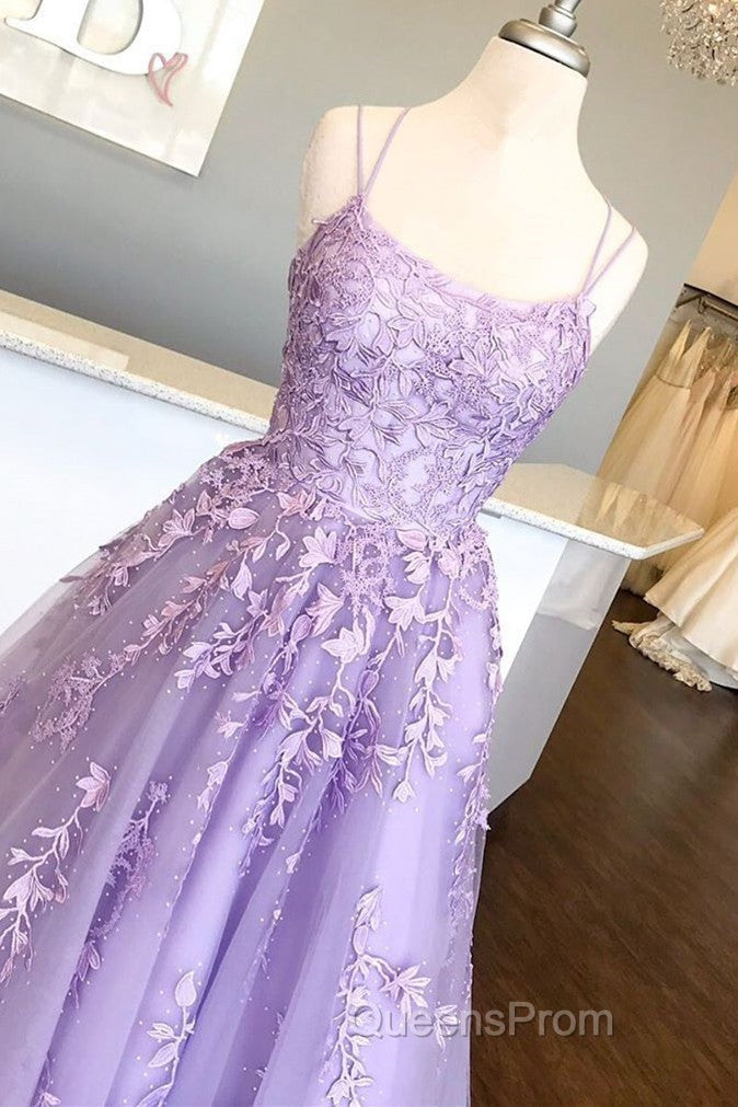 Princess Straps Long Evening Prom Dress with Lace Appliques,Evening Gowns