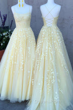 Princess Straps Long Evening Prom Dress with Lace Appliques,Evening Gowns