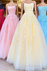 Princess Straps Long Evening Prom Dress with Lace Appliques,Evening Gowns
