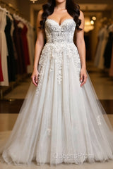 Princess Sweetheart Neck White Lace Evening Prom Wedding Dress, Ivory Lace Formal Dress, White Evening Dress