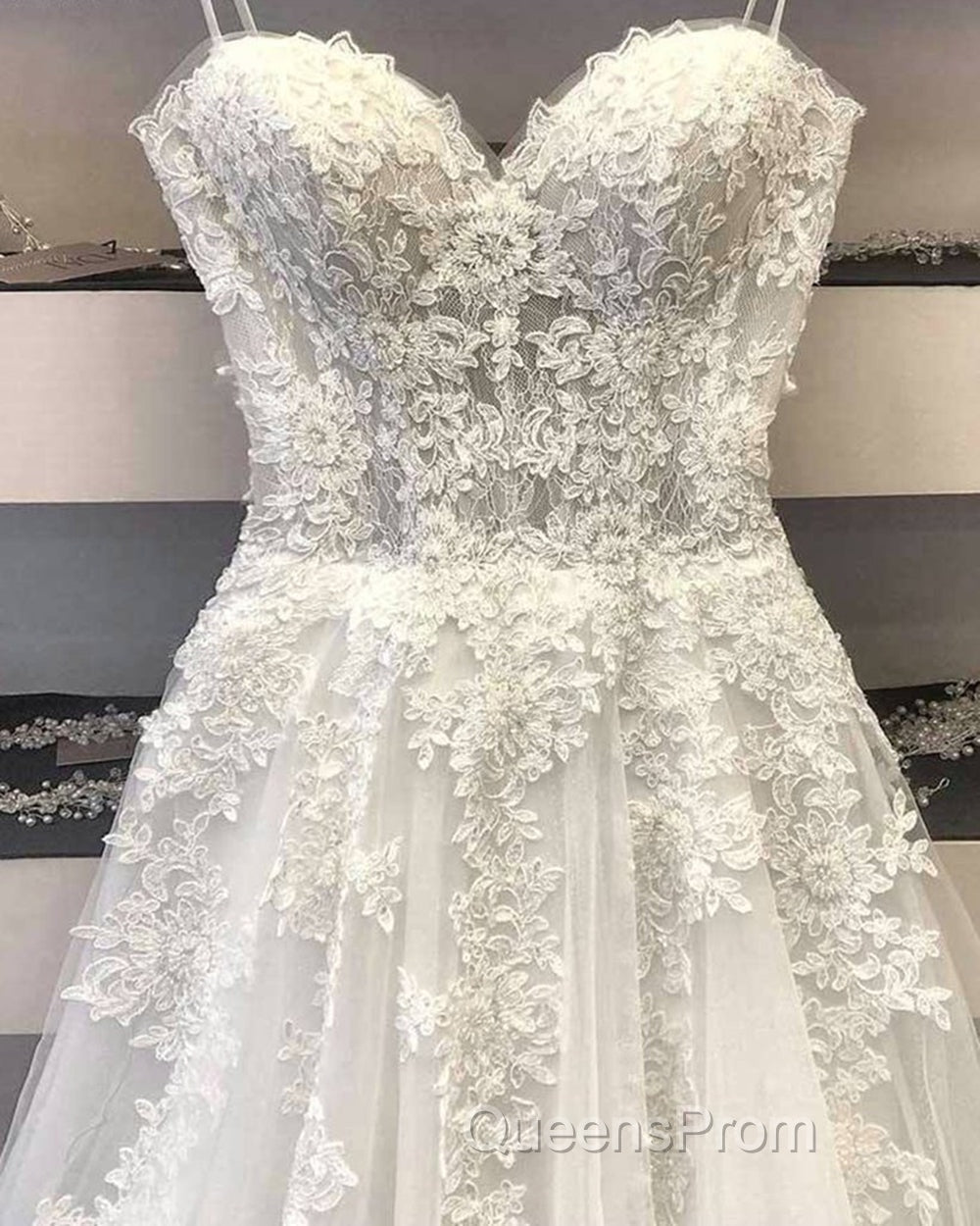 Princess Sweetheart Neck White Lace Evening Prom Wedding Dress, Ivory Lace Formal Dress, White Evening Dress Secondary image