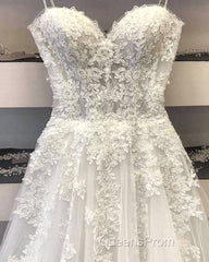 Princess Sweetheart Neck White Lace Evening Prom Wedding Dress, Ivory Lace Formal Dress, White Evening Dress