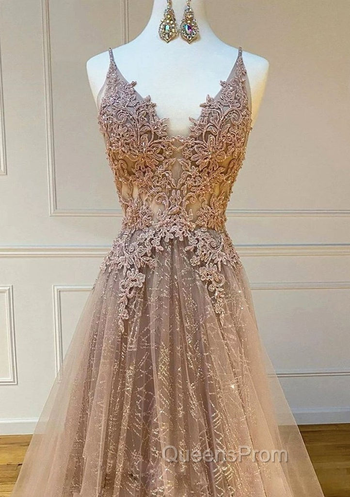 Princess V Neck Sweep Train Lace Tulle Yarn Evening Prom Dress With Glitter Secondary image
