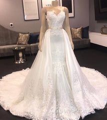Princess White Sweetheart Mermaid Court Train Wedding Dress