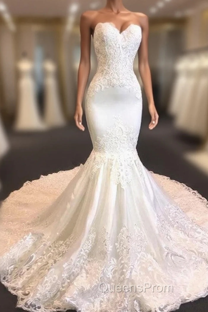 Princess White Sweetheart Mermaid Court Train Wedding Dress Main image