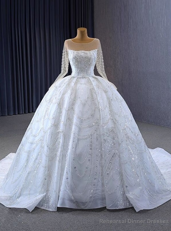 Princess White Tulle Sequins Beading Pearls Wedding Dress Main image