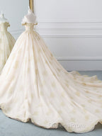 Princesse De Luxe Off The Shoulder Short Sleeve Beaded Sequins Appliques Luxury Princess Ball Gown Wedding Dress Evening Prom Dress Evening Dress