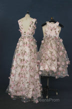 Printing Flower Long Unique Pink Evening Prom Dress