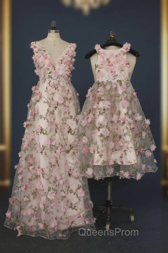 Printing Flower Long Unique Pink Evening Prom Dress