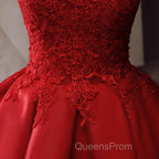 Red Round Neckline Layers Short Evening Prom Dress, Red Lace Homecoming Dress