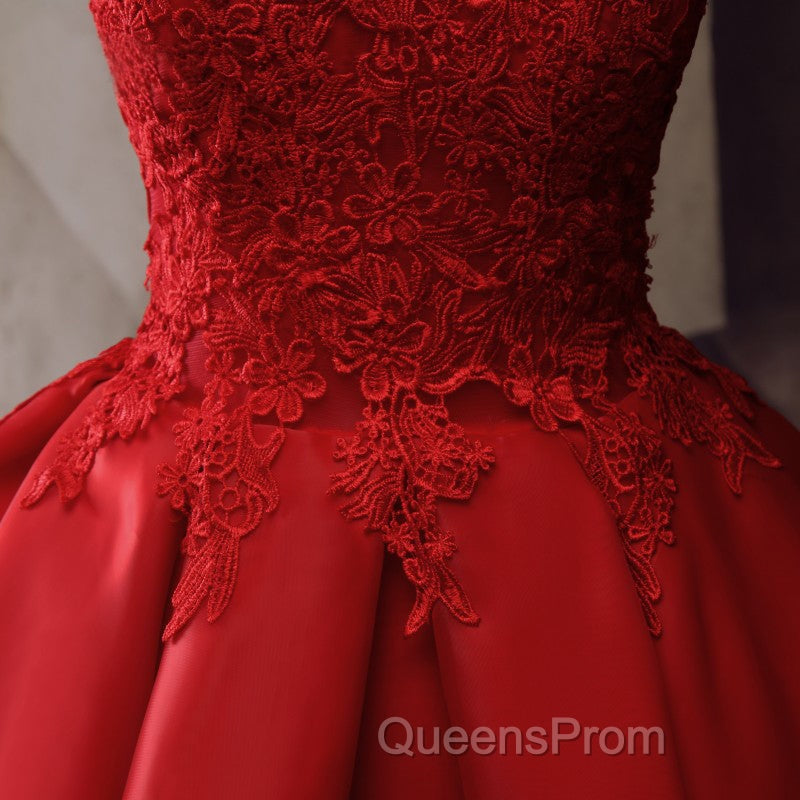 Red Round Neckline Layers Short Evening Prom Dress, Red Lace Homecoming Dress