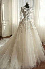 2025 Newest A Line Long Sleeves Tulle Wedding Dresses
