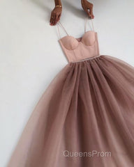 Dusty Rose A-Line Tulle Floor Length Spaghetti Straps Sweetheart Evening Party Dress Evening Prom Dress