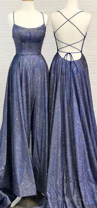 Unique Backless Long Prom Dress Navy Blue Evening Dress Main image