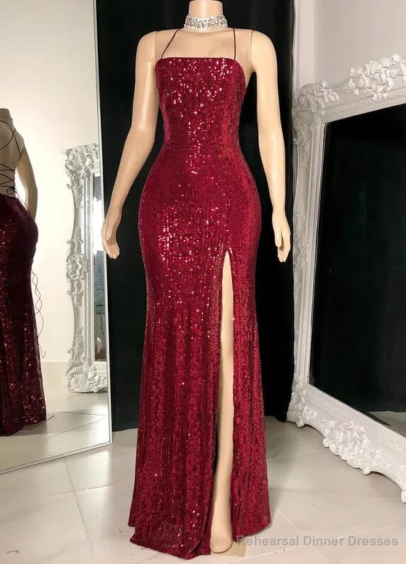Floor-length Sequined Corset Prom Dresses With Split Front Secondary image
