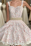 Adorable Two Piece A Line Lace Short Short Homecoming Dress