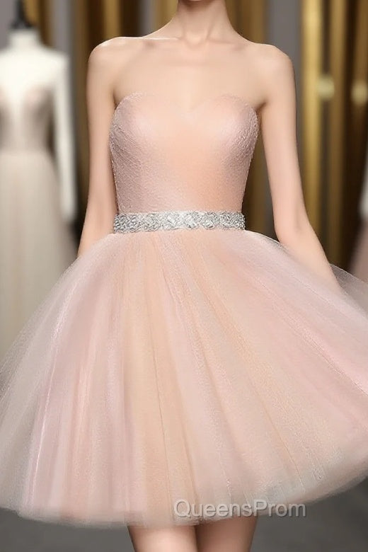 Strapless Blush Pink Tulle Short With Sash Sweet 16 Cute Evening Prom Dress Main image