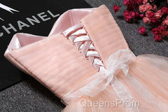 Strapless Blush Pink Tulle Short With Sash Sweet 16 Cute Evening Prom Dress