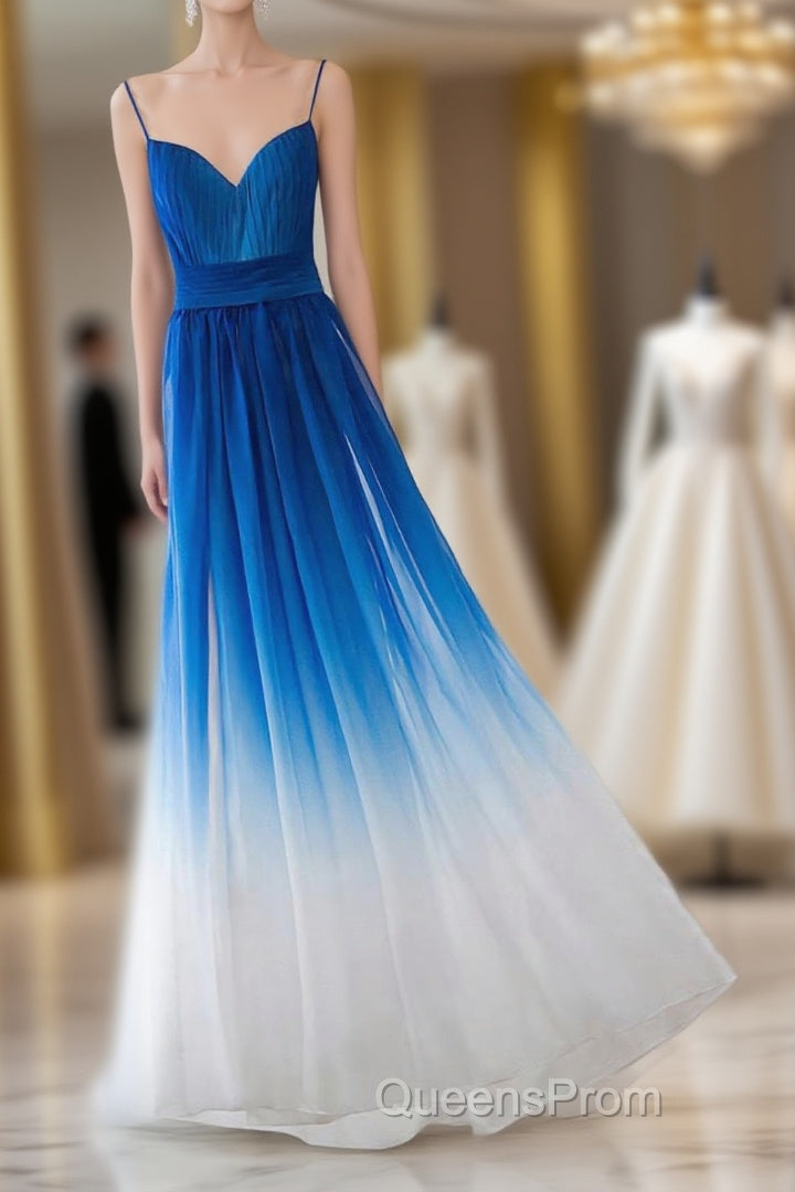 Spaghetti Strap Royal Blue Ombre Long Chiffon Royal Blue Ombre A Line Sweetheart Evening Prom Dress Main image