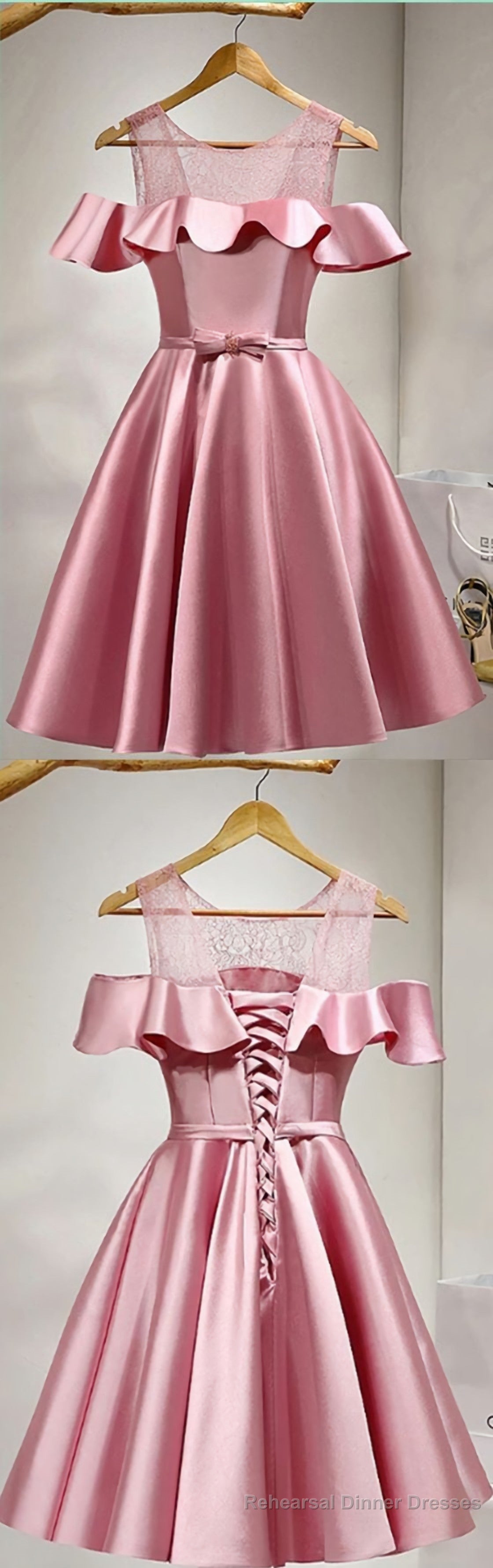 Pink Lace Up Satin Simpe Short Short Prom Dresses Main image