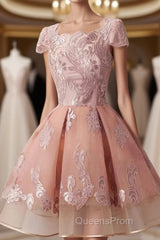 Cap Sleeves Junior Pretty Appliques Short Sweet 16 Evening Prom Dress