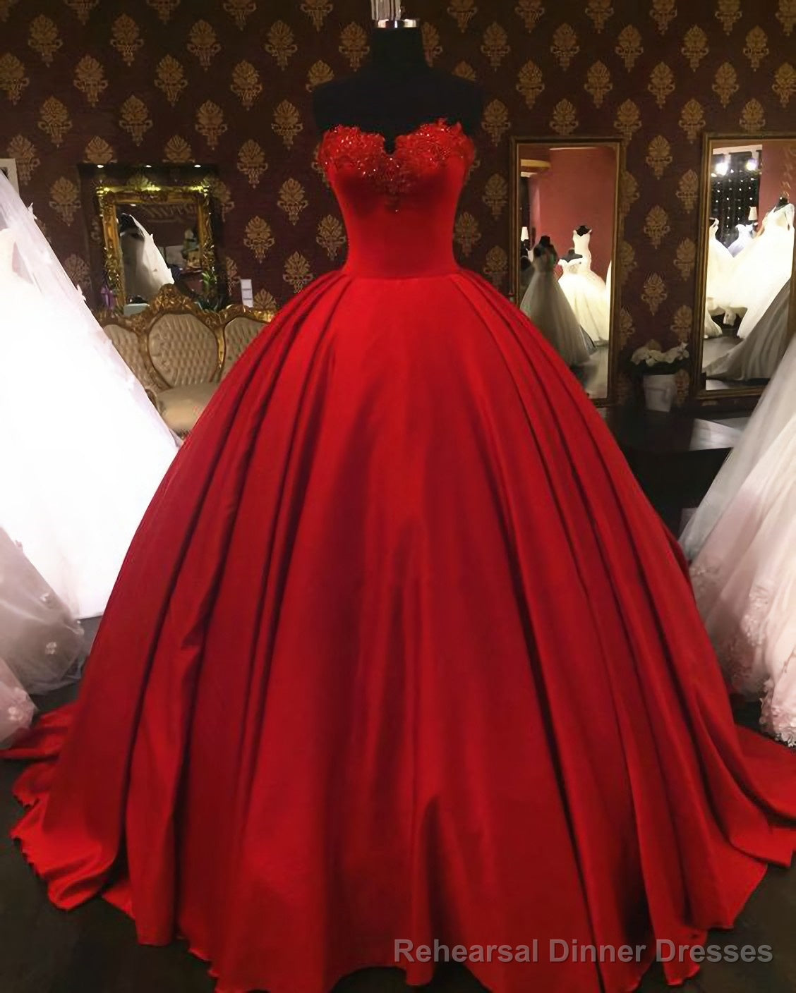 Sweetheart Wine Red Lace Appliques Red Princess Prom Dresses Main image