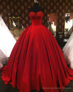 Sweetheart Wine Red Lace Appliques Red Princess Prom Dresses
