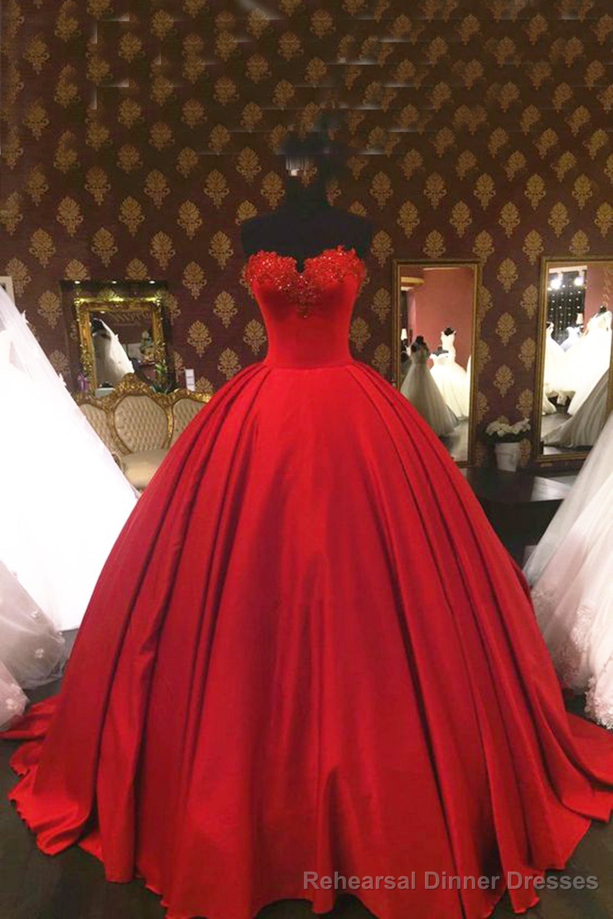 Sweetheart Wine Red Lace Appliques Red Princess Prom Dresses Secondary image