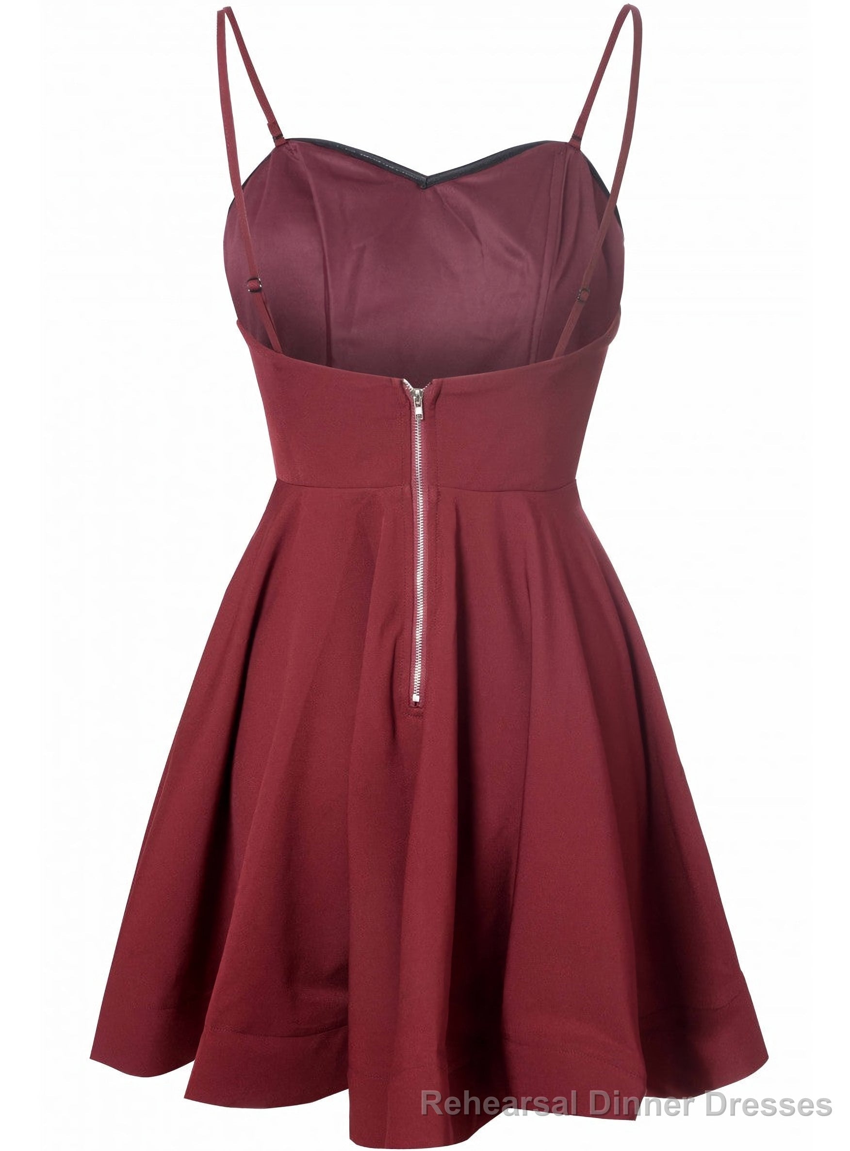 Simple A Line Spaghetti Straps Satin Burgundy Short Prom Dresses Secondary image