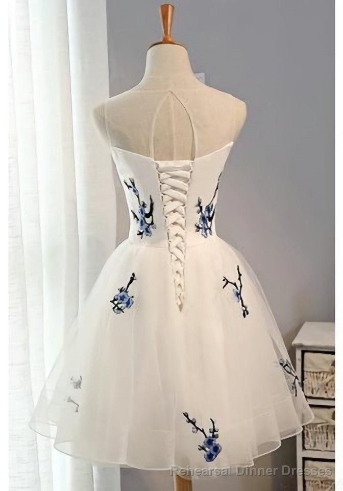A Line Short White Tulle Sleeveless Summer For Girls Prom Dresses Secondary image