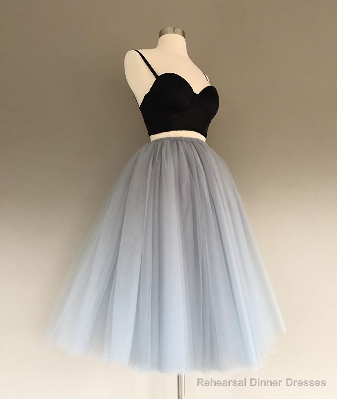 Two Pieces Black And Silver Short Sexy Spaghrtti Strap A Line Prom Dresses Main image