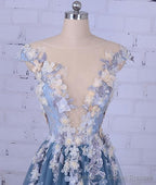 Unique Pncess Appliqued Tulle Long Prom Dresses