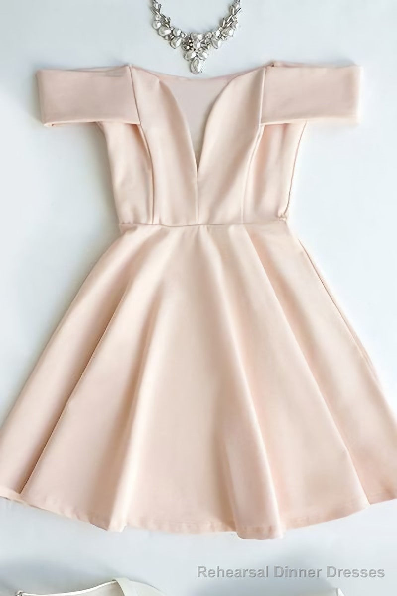 Cute Off The Shoulder Light Pink V Neck Short Prom Dresses Main image