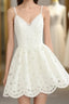 Cute White Lace Short Lace Spaghetti Straps Evening Prom Dress