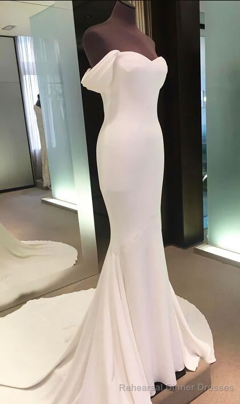Off Shoulder Backless White Mermaid Long Spandex Prom Dresses Main image