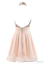 Halter Sequins Backless Mini Short Prom Dresses