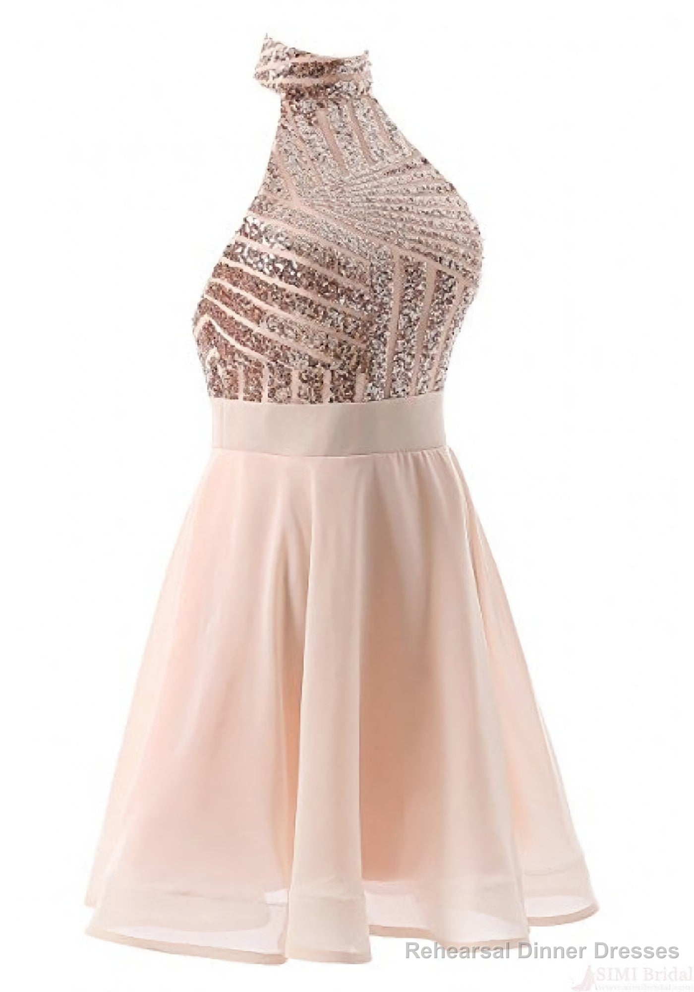 Halter Sequins Backless Mini Short Prom Dresses Main image