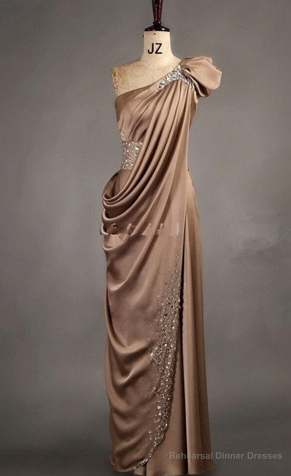 New Arrival Satin One Shoulder Handmade Beads Floor-length Women Evening Dresses Secondary image