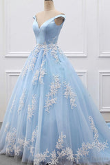 Sky Blue Appliques Charming 2025 Women Prom Dresses