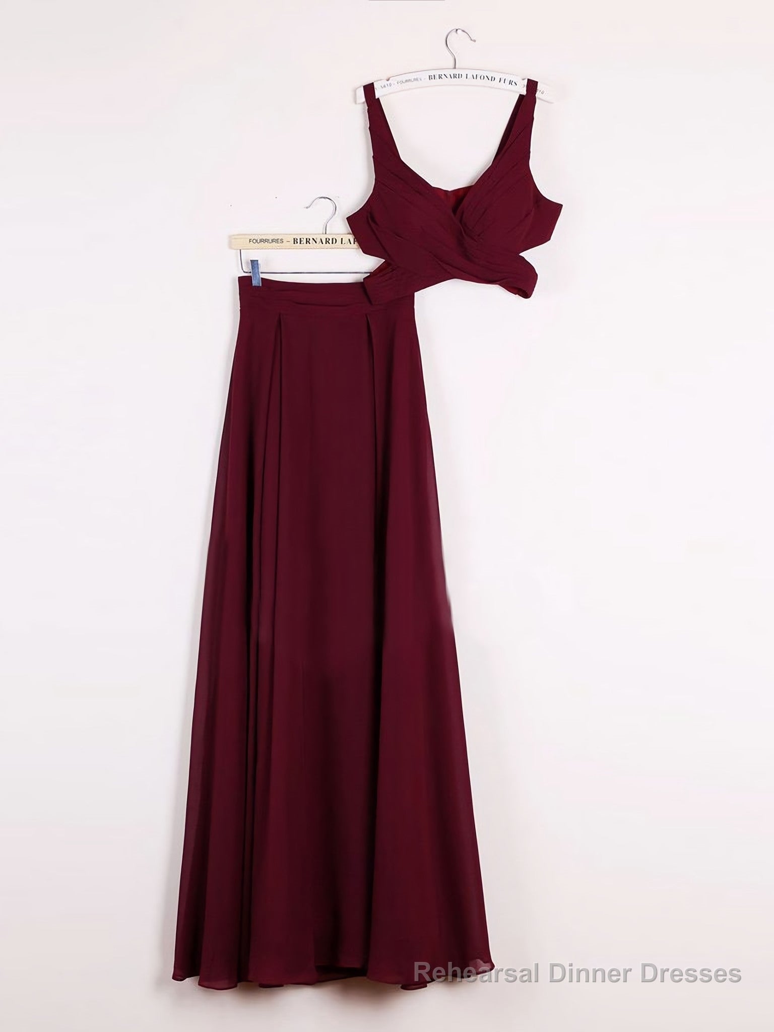 2 Pieces Long Simple Flowy Chiffon V Neck Prom Dresses Main image
