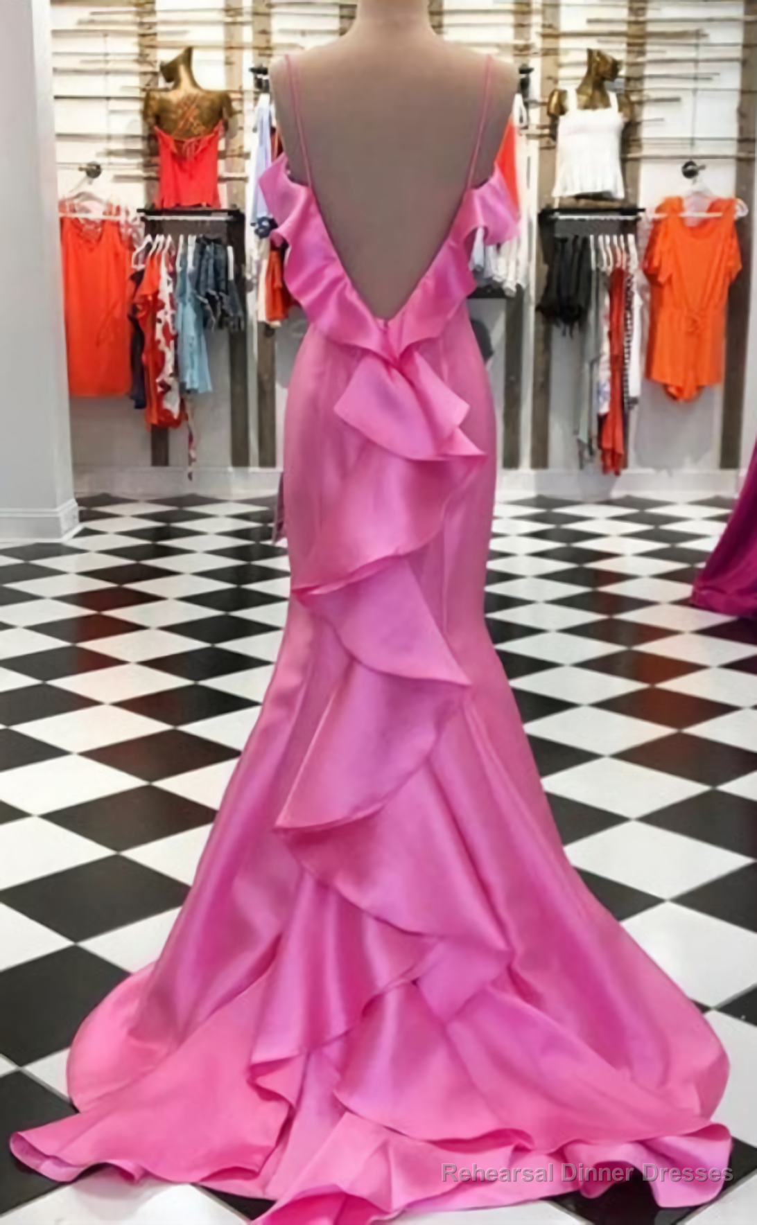 Beautiful Charming Simple Spaghetti Straps Sleeveless Backless Mermaid With Ruched Prom Dresses Secondary image