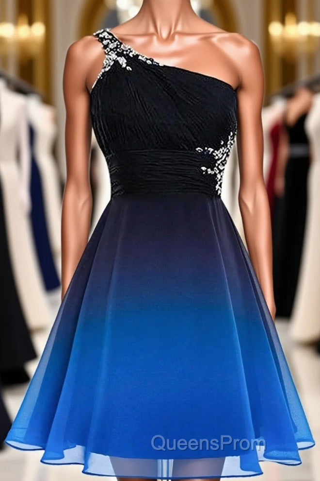 A Line Ombre Blue And Black One Shoulder Short Dc289 Evening Prom Dress Main image