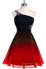 A Line Ombre Blue And Black One Shoulder Short Dc289 Evening Prom Dress