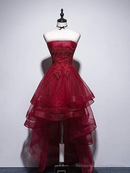 High Quality Wine Red High Low Lace Women Homecoming Dresses Main image