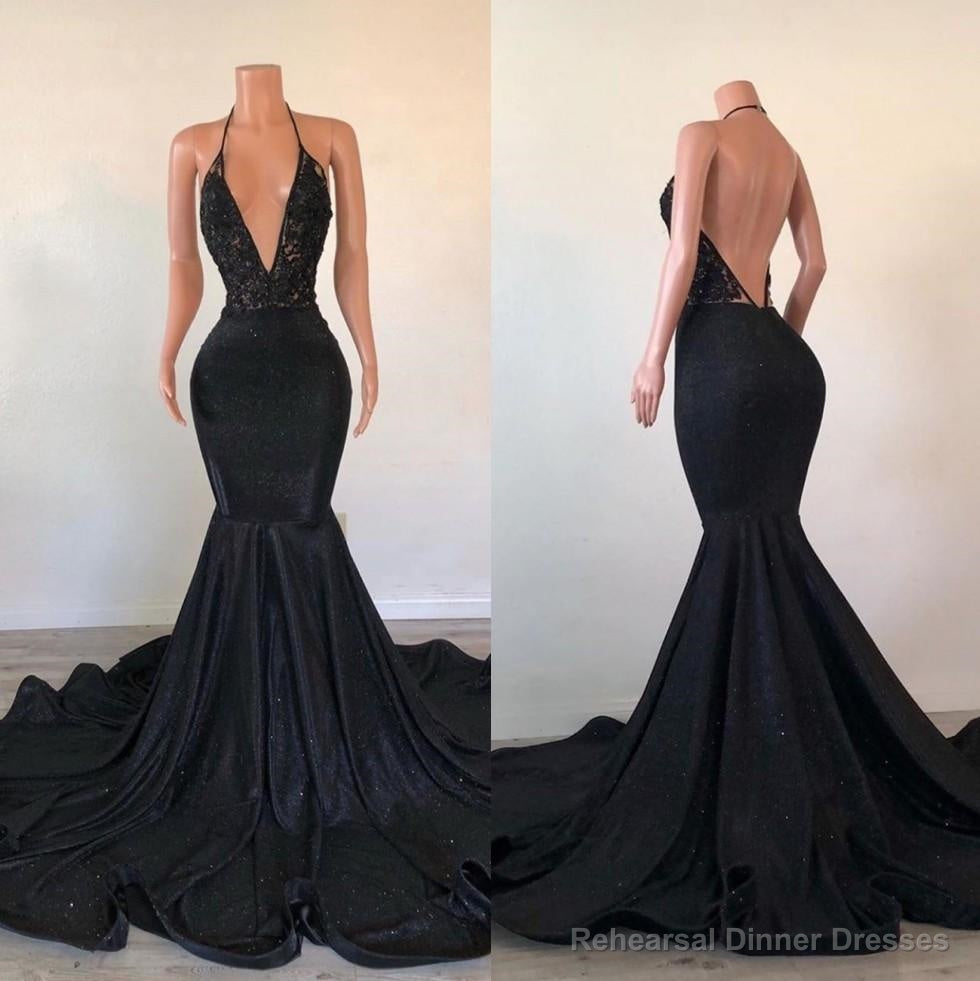 Black Lace Mermaid Prom Dresses, Sequins Evening Dresses Main image