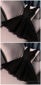 Ruby Outfit black mini sleeveless women v-neck tulle fashion applique beaded Homecoming Dresses
