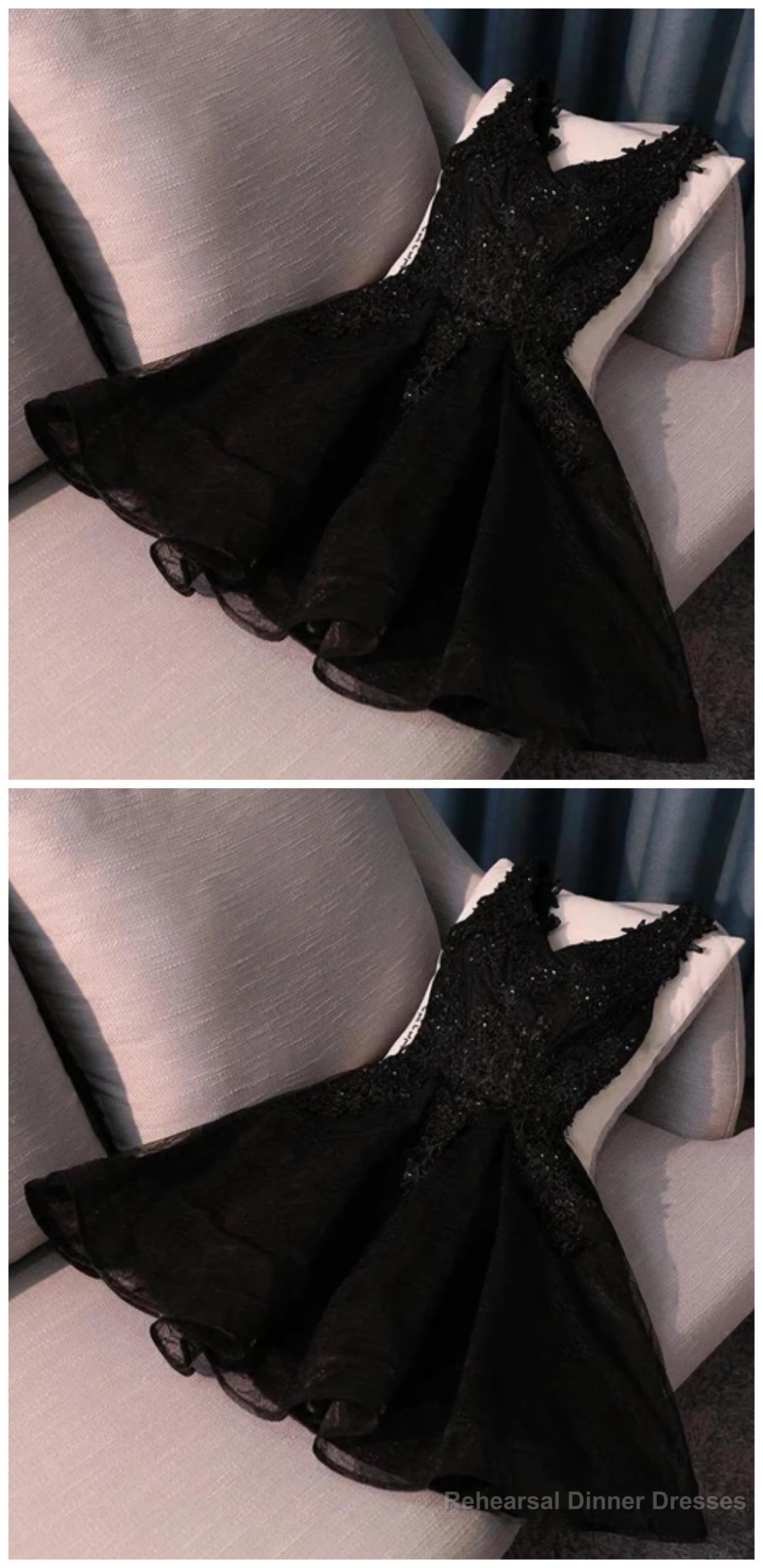 Ruby Outfit black mini sleeveless women v-neck tulle fashion applique beaded Homecoming Dresses