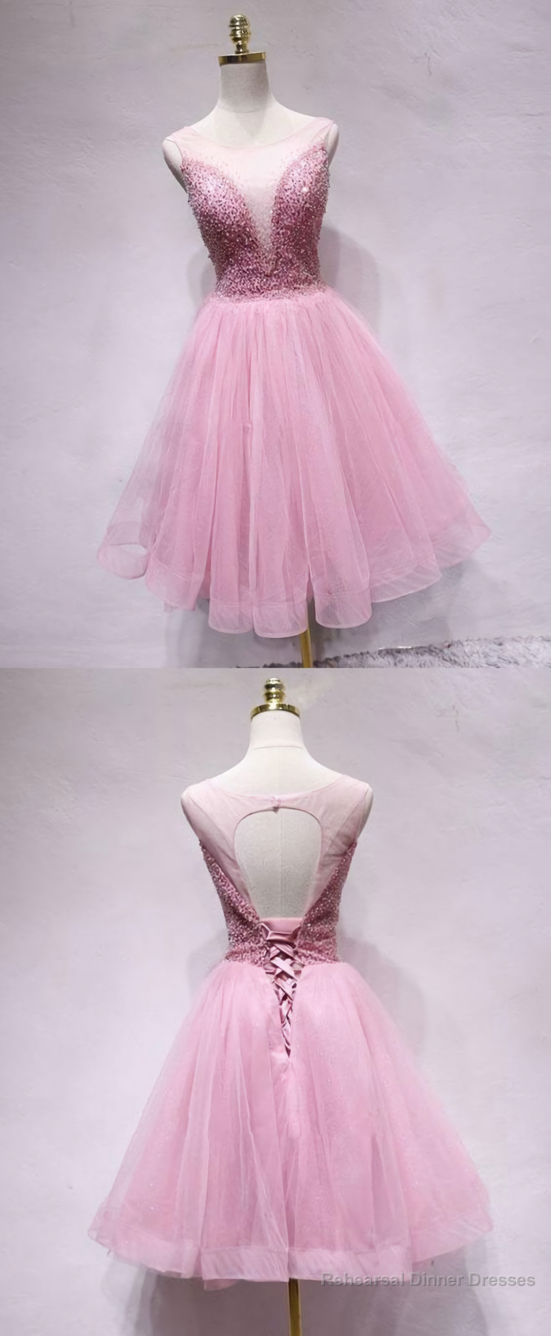 Spark Queen Pink Tulle Sequin Short Prom Dress, Pink Homecoming Dress Main image