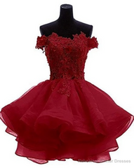 Cute Organza Short with Lace Applique Party Dresses