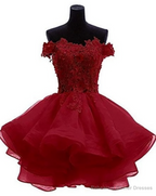 Cute Organza Short with Lace Applique Party Dresses